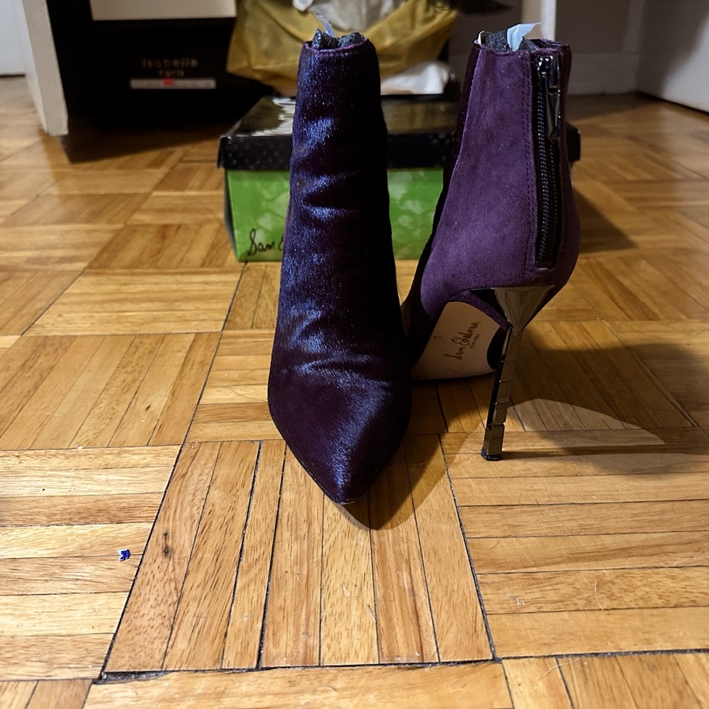 Sam Edelman Burgundy Pony-Hair Heeled Booties